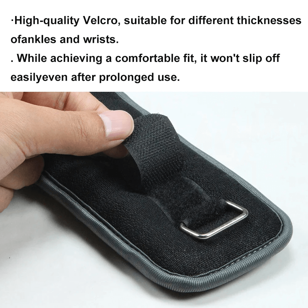 Close-up of adjustable ankle weights strap, showing high-quality Velcro and durability, ideal for secure and comfy fit during workouts.